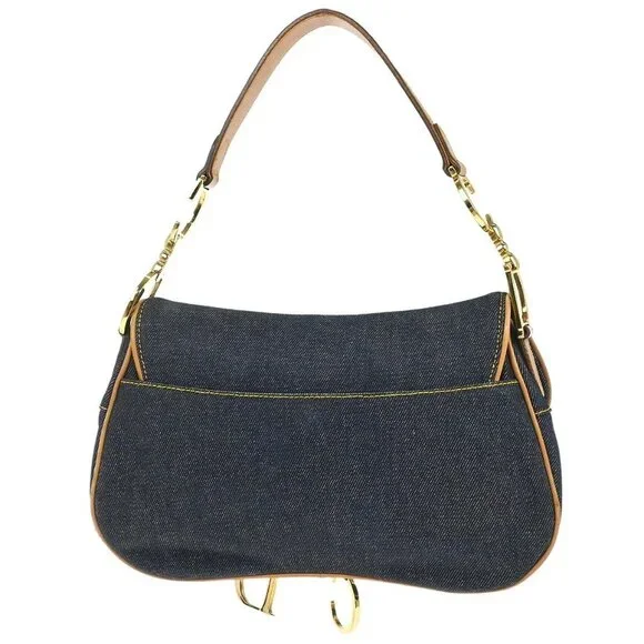 Christian Dior Blue Beige Denim Double Saddle Handbag RU0091 155955 - Picture 2 of 10